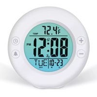 Round Multifunctional Digital Alarm Clock, Backlit Lcd Timer With Temperature And Date Readout