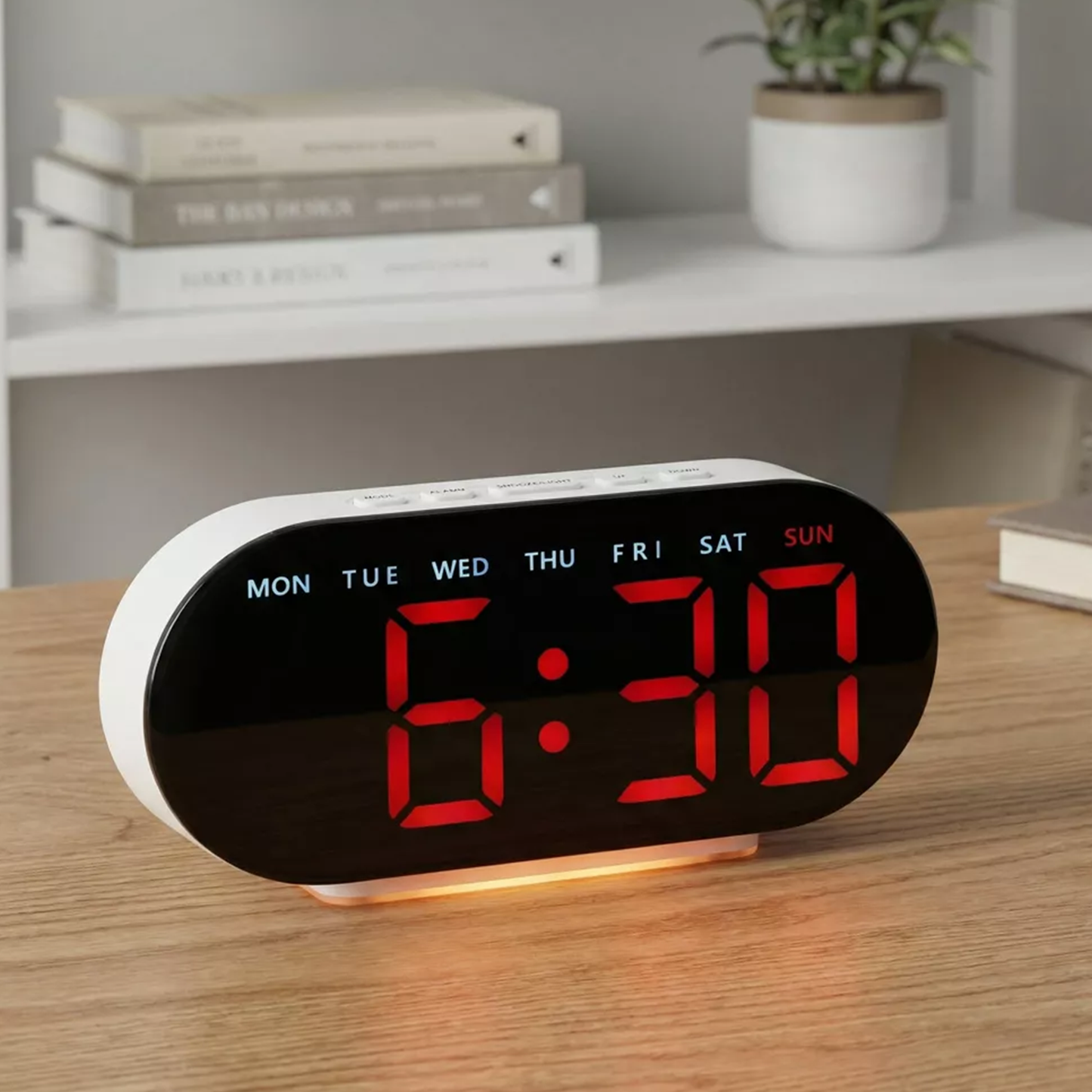 Oval Led Digital Wake-Up Clock, Large Digit Display Timer With Weekly Calendar Indicator For Household Spaces