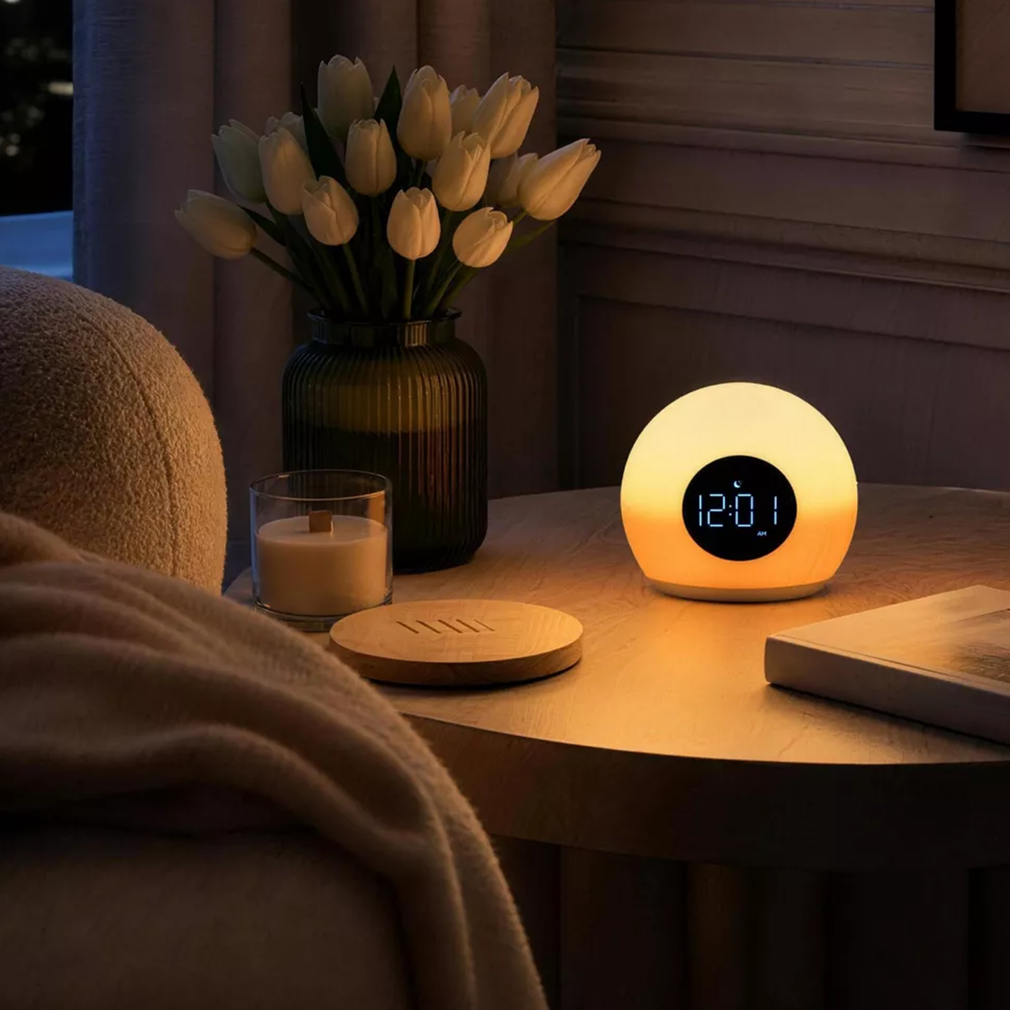 Semicircular Digital Wake-Up Clock, Multicolor Ambient Lighting Alarm Timer With Adjustable Display Brightness