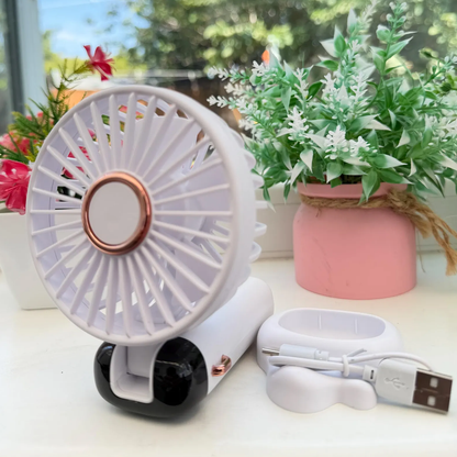 Foldable Portable Cooling Fan, Usb Rechargeable Handheld Cooler With Adjustable Wind Levels And Detachable Base