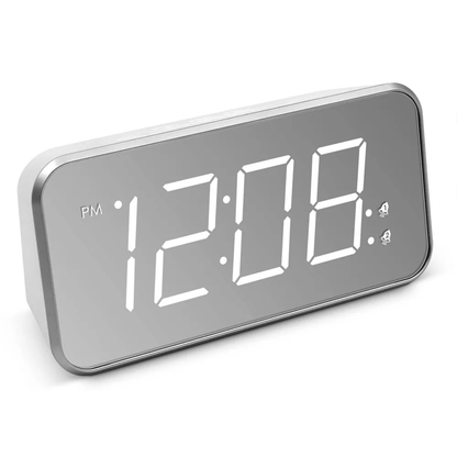 Mirror Surface Led Digital Alarm Clock, Large Screen Dual Wake-Up Timer With Device Charging Interface