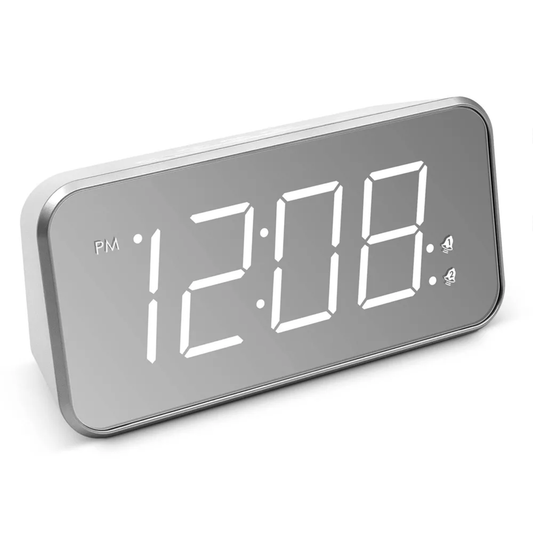 Mirror Surface Led Digital Alarm Clock, Large Screen Dual Wake-Up Timer With Device Charging Interface